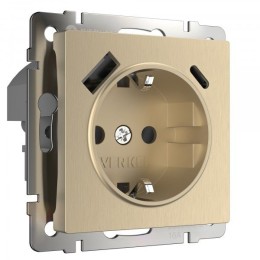 W1171710 Розетка с быстрой зарядкой USB Type A+С шампань рифленый Werkel a056276