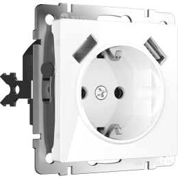 W1171501 Розетка с заземлением, шторками и USBх2 (белая) Antik Werkel a051141