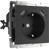 W1171508 Розетка с заземлением, шторками и USBх2 (черный матовый) Antik Werkel a051617
