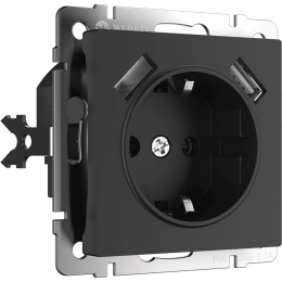 W1171508 Розетка с заземлением, шторками и USBх2 (черный матовый) Antik Werkel a051617