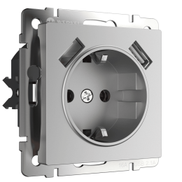 W1171506 Розетка с заземлением, шторками и USBх2 (серебряный) Antik Werkel a051497