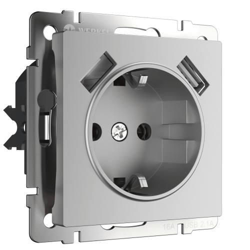 W1171506 Розетка с заземлением, шторками и USBх2 (серебряный) Antik Werkel a051497