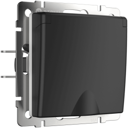 W1171208 Розетка влагозащ. с зазем. с защит. крышкой и шторками  (черный матовый) Antik Werkel a051610