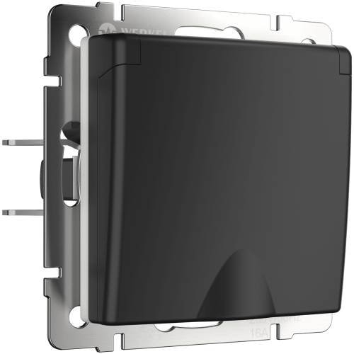 W1171208 Розетка влагозащ. с зазем. с защит. крышкой и шторками  (черный матовый) Antik Werkel a051610