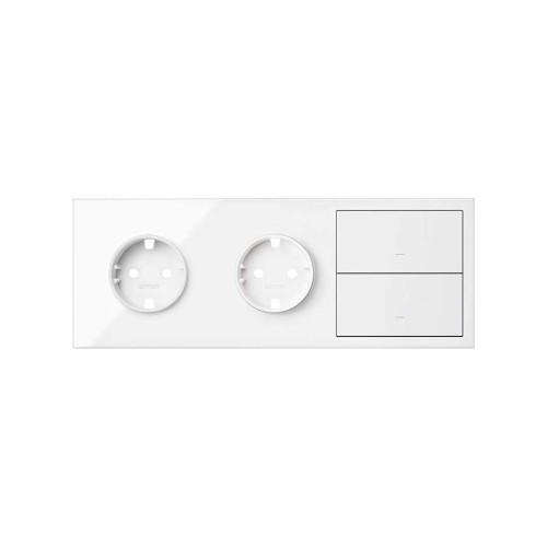 Кит на 3 поста, фронт: накладка на 2 розетки Schuko + 2 клавиши выключателей белый глянец Simon 100, 10020310-130