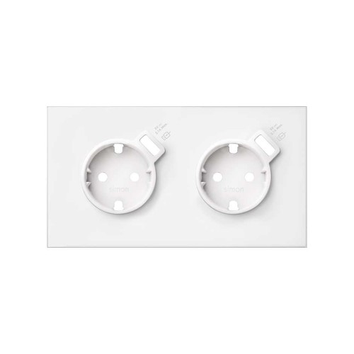 Кит на 2 поста, фронт: накладка на 2 розетки Schuko с з/у USB SC белый матовый Simon 100, 10020211-230