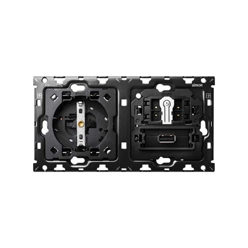 Кит на 2 поста, механизмы: 1 розетка Schuko 2Р+Е 16A 250В~ + 1 з/у USB Smart Charge 2.1A + 1 перекрестный выключатель + суппорт Simon 100, 10010207-039