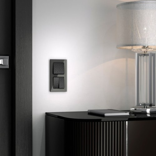 W1222008 Выключатель двухклавишный проходной (черный) Hammer Werkel a052060