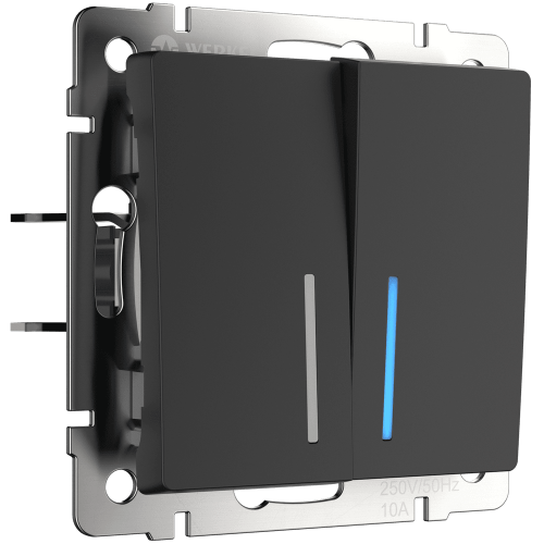 W1122108 Выключатель двухклавишный проходной с подсветкой (черный матовый) Antik Werkel a051598