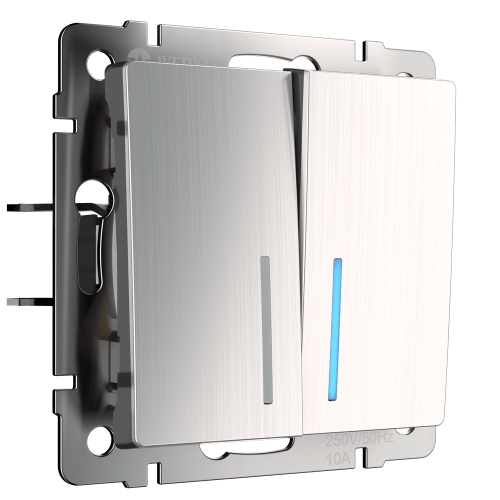 W1122102 Выключатель двухклавишный проходной с подсветкой (глянцевый никель) Antik Werkel a051088