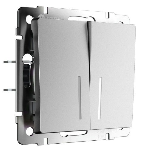 W1122165 Выключатель двухклавишный проходной с подсветкой (серебряный матовый) Werkel a063616