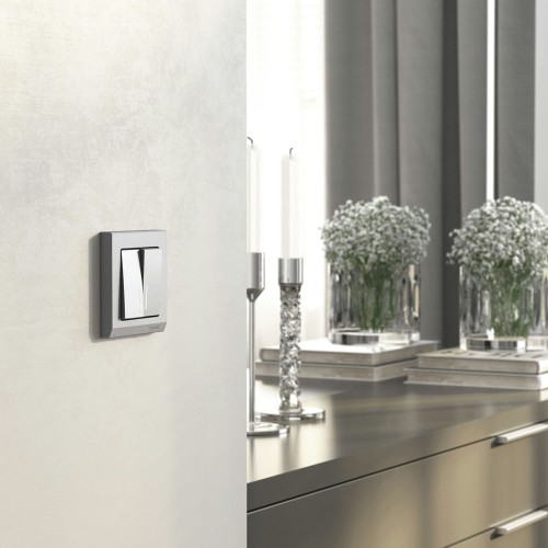 W1122165 Выключатель двухклавишный проходной с подсветкой (серебряный матовый) Werkel a063616