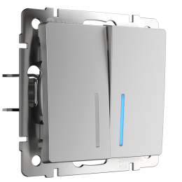 W1122106 Выключатель двухклавишный проходной с подсветкой (серебряный) Antik Werkel a051524