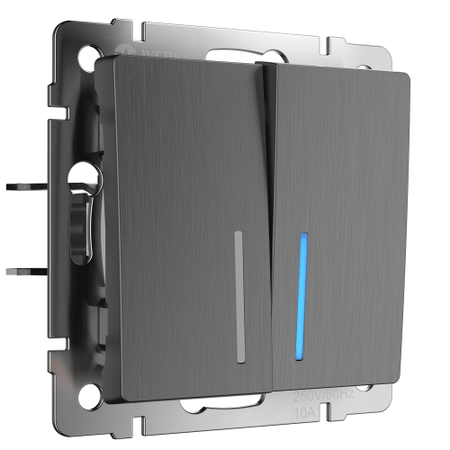 W1120104 Выключатель двухклавишный с подсветкой (графит рифленый) Antik Werkel a050747