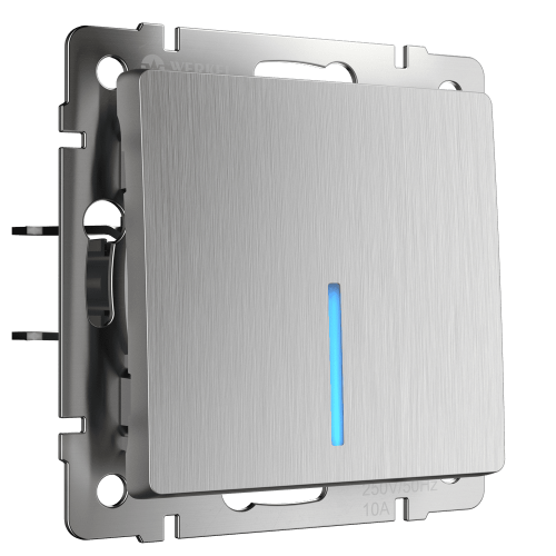 W1112109 Выключатель одноклавишный проходной с подсветкой (cеребряный рифленый) Antik Werkel a051361