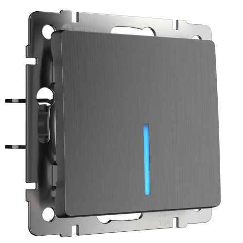 W1112104 Выключатель одноклавишный проходной с подсветкой (графит рифленый) Antik Werkel a051687