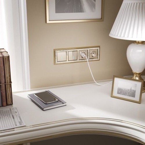 W1122111 Выключатель двухклавишный проходной с подсветкой (шампань) Werkel a050861