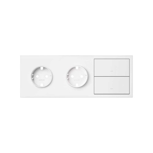 Кит на 3 поста, фронт: накладка на 2 розетки Schuko + 2 клавиши выключателей белый матовый Simon 100, 10020310-230