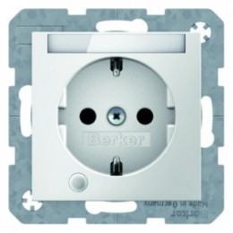 41108989 Штепсельная розетка SCHUKO с контрольной лампой, полем для надписи цвет: полярная белизна, с блеском S.1 Berker