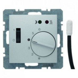 20341404 Регулятор температуры помещения пола с замыкающим контактом, с центральной панелью и светодиодом цвет: алюминий, матовый B.1/B.7 Glas Berker