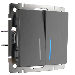 WL04-SW-2G-2W-LED Выключатель двухклавишный проходной с подсветкой (графит рифленый) Antik Werkel a046619