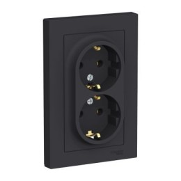 ATN001024 Atlasdesign Розетка двойная с заземлением, 16А, в сборе, Карбон Schneider Electric