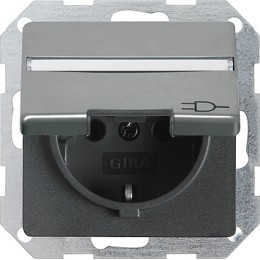 041020 Розетка с заземлением, с крышкой и полем для надписи Сталь Gira E22