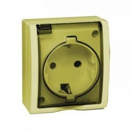 1594445-031 Розетка с заземлением Schuko, с крышкой полупрозрачной, IP54, 16А 250В, винтовой зажим, S15 Aqua, сл Simon 15 Aqua