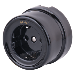 WL18-03-02 Розетка с заземлением и шторками (черный) Ретро Favorit Runda Werkel a036816