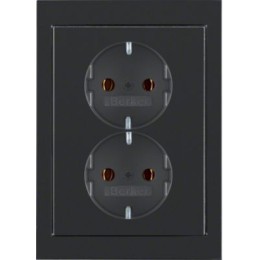 47537005 Двойная штепсельная розетка SCHUKO, цельная, R.3, цвет: черный Berker