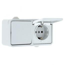 Блок розетка-выключатель 1-кл. 16А с/з с крышкой IP44 белая EKF Прага EKRV16-050-10-440