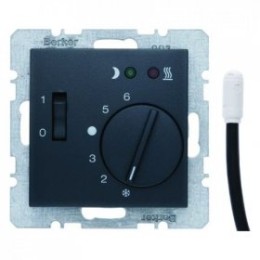 20341606 Регулятор температуры помещения пола с замыкающим контактом, с центральной панелью и светодиодом цвет: антрацит, матовый B.1/B.3/B.7 Glas Berker