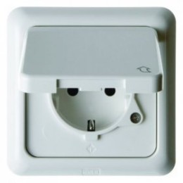 471809 Штепсельная розетка SCHUKO с откидной крышкой и рамкой цвет: полярная белизна, с блеском Влагозащищенный скрытый монтаж IP44 Berker