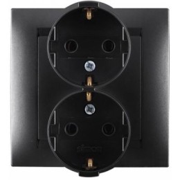 1590459-038 Розетка двойная с заземлением Schuko, 16А 250В, винтовой зажим, графит Simon 15