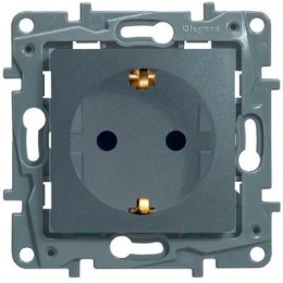 672421 Розетка 2К+З - немецкий стандарт - винтовые зажимы - 16 А - 250 В~ - Etika - алюминий Legrand