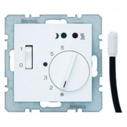 20348989 Регулятор температуры помещения пола с замыкающим контактом, с центральной панелью и светодиодом цвет: полярная белизна, с блеском S.1/B.3/B.7 Glas Berker