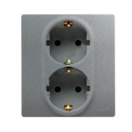 672433 Розетка 2 x 2К+З со шторками - немецкий стандарт - автоматические зажимы - 16 А - 250 В~ - Etika - алюминий Legrand