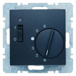 20301606 Регулятор температуры помещения с размыкающим контактом, центральной панелью, одноклавишным выключателем и светодиодом цвет: антрацит, матовый B.1/B.3/B.7 Glas Berker
