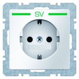 47436039 Штепсельная розетка SCHUKO с оттиском цвет: полярная белизна, с эффектом бархата с оттиском "SV", цвет: зеленый, Q.1 Berker