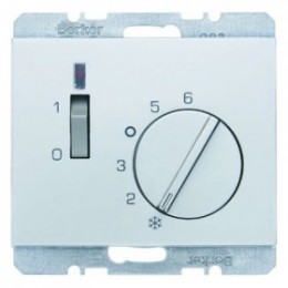 20317104 Регулятор температуры помещения 24 В с размыкающим контактом, центральной панелью, одноклавишным выключателем и светодиодом цвет: стальной, лак K.5 Berker