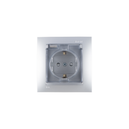 1590450-033 Розетка с заземлением Schuko со шторками, с крышкой, IP44, 16А 250В, винтовой зажим, алюминий Simon 15