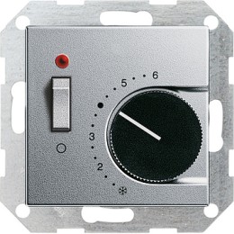 039226 Терморегулятор с размыкающим контактом, выключателем и контрольной лампой Алюминий Gira