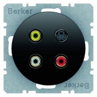 3315322045 Розетка 3 х CINCH/S-VIDEO, черная, с блеском R.1/R.3 Berker