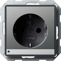 117020 Розетка с заземляющим контактами и светодиодной подсветкой Сталь Gira E22