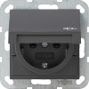 041428 Розетка c заземляющими контактами, крышкой, с защитой от детей и пиктограммой Антрацит Gira