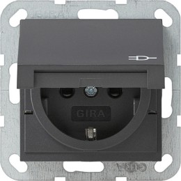 041428 Розетка c заземляющими контактами, крышкой, с защитой от детей и пиктограммой Антрацит Gira