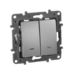 672416 Выключатель/переключатель двухклавишный с подсветкой - Etika - 10 A - 250 В~ - алюминий Legrand