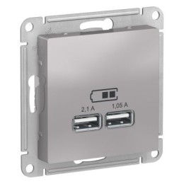 ATN000333 Atlasdesign USB Розетка, 5В, 1 порт x 2,1 А, 2 порта х 1,05 А,механизм, Алюминий Schneider Electric
