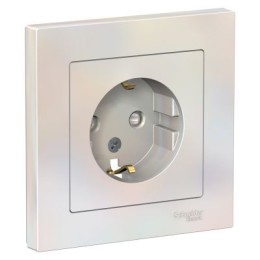 ATN000444 Atlasdesign Розетка с заземлением со шторками, 16А, в сборе, Жемчуг Schneider Electric