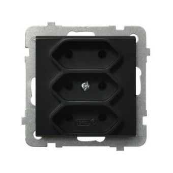 Ospel Sonata Черный металлик Розетка 3-я (в одну коробку) для узких вилок б/з EURO, без рамки GP-3R/m/33